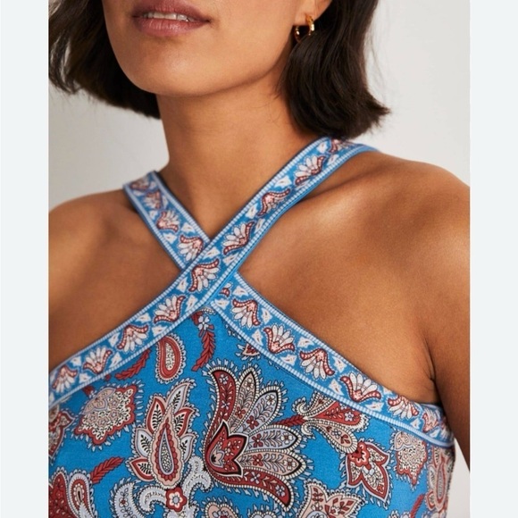 Boden Halterneck Jersey Maxi Dress Blue Paisley Floral Print NWT - Picture 14 of 16